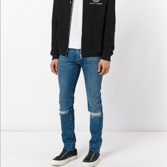 BRAND NEW SAINT LAURENT MEN DENIM DISTRESS JEANS - Picture 1 of 5